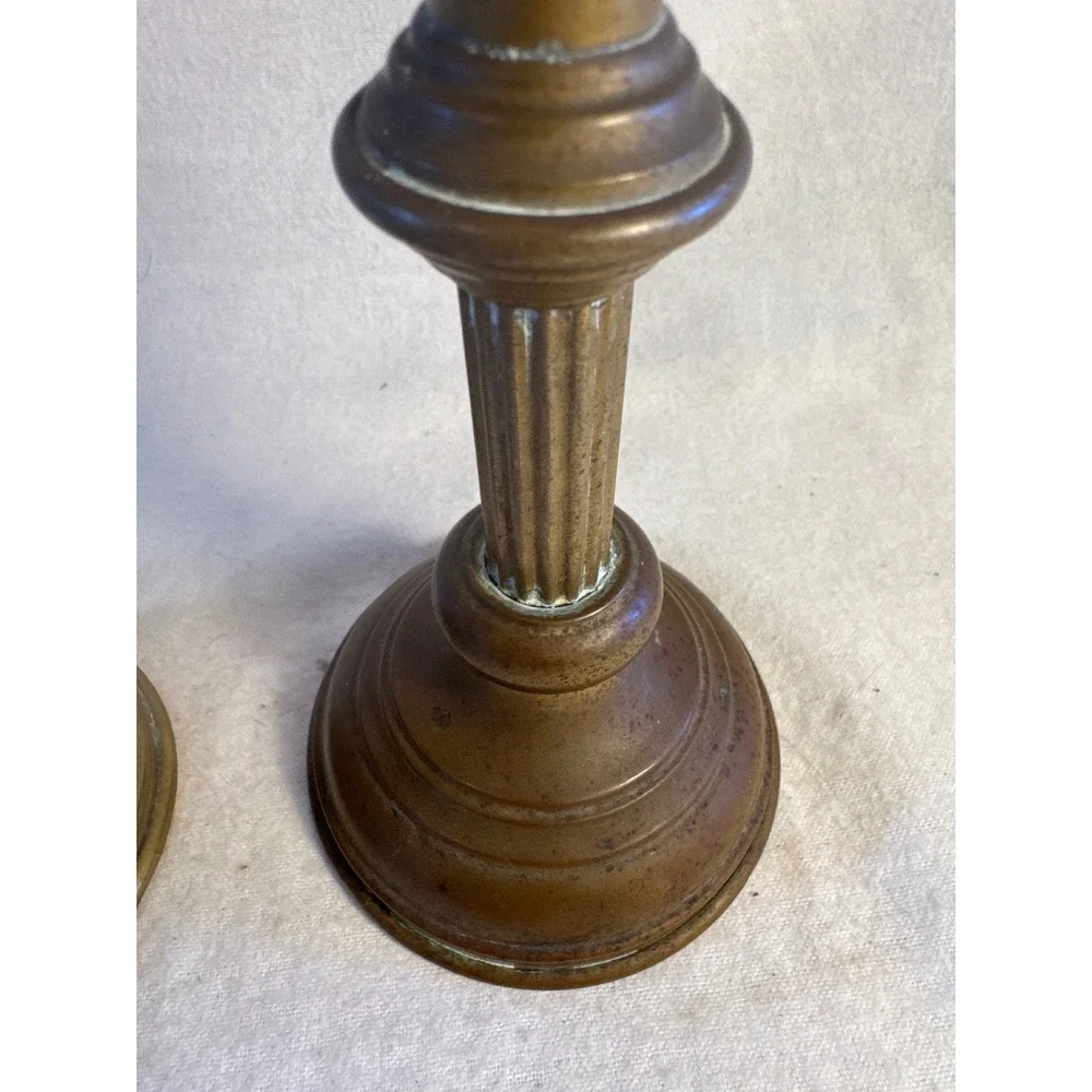 Vintage‎ Brass Candlestick Holders Pair Fluted Column Neoclassical Taper Set